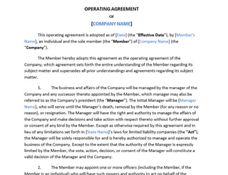 Single-Member Manager-Managed LLC Operating Agreement Template